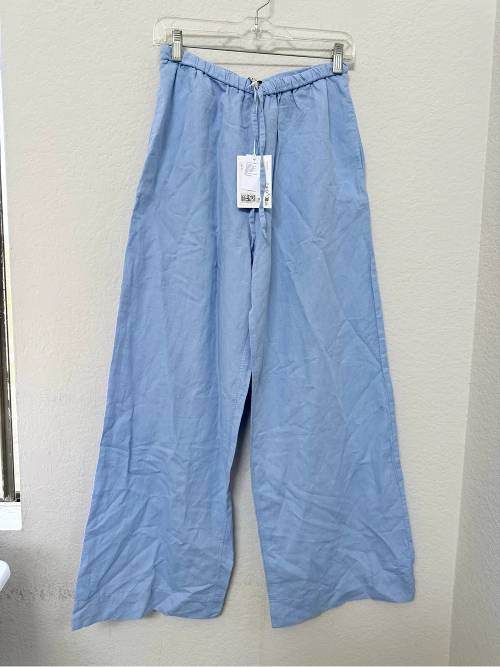COS Wide Leg Linen Blend Drawstring Pants Light Blue Size 2
